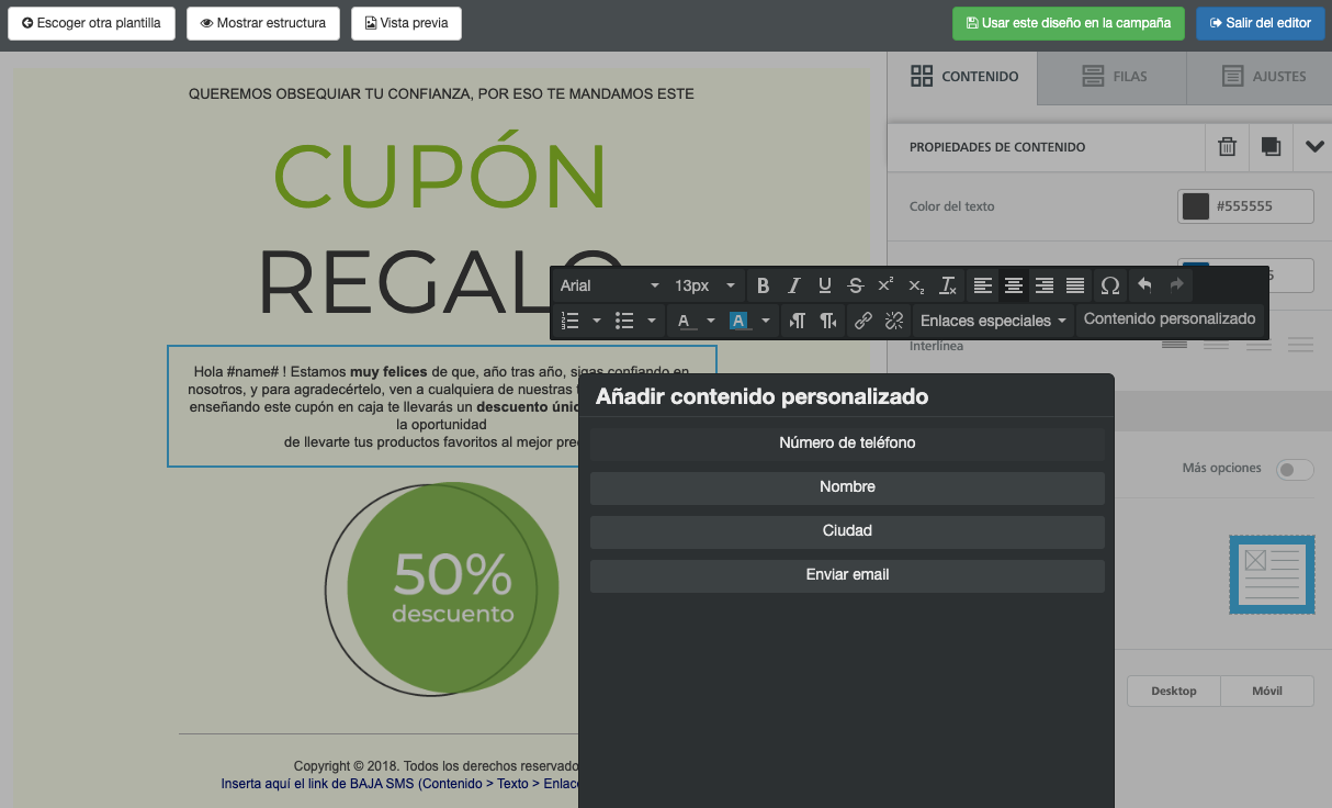 Añade campos personalizados o de contacto en tus plantilla de email - Mensagia