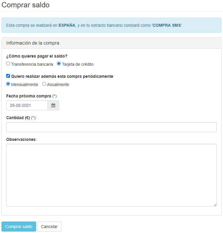 Compras recurrentes - Comprar saldo - Mensagia