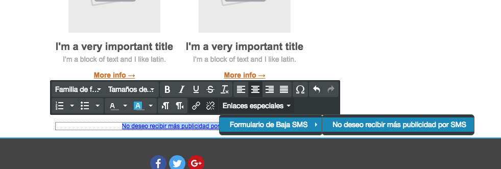 Ejemplo añadir enlace de baja SMS en Landing - Mensagia